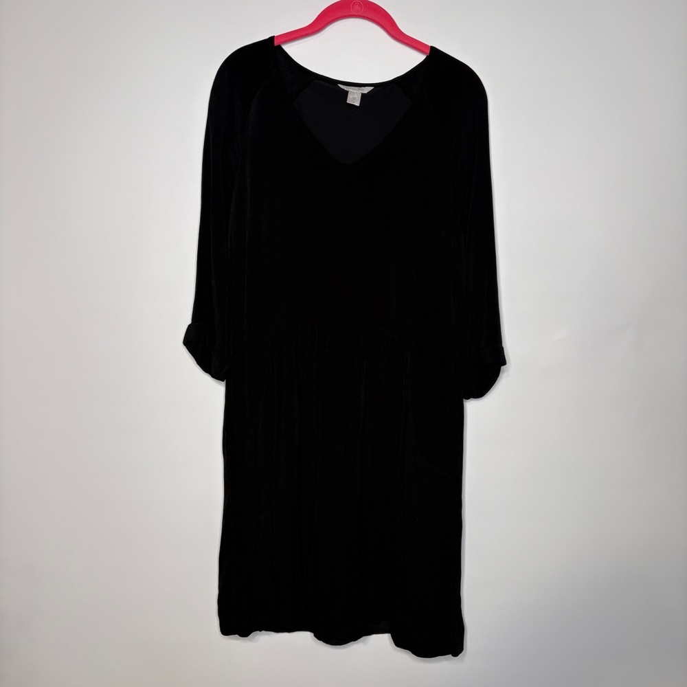 Garnet Hill Black 3/4 Sleeve Dress with Pockets Size 8